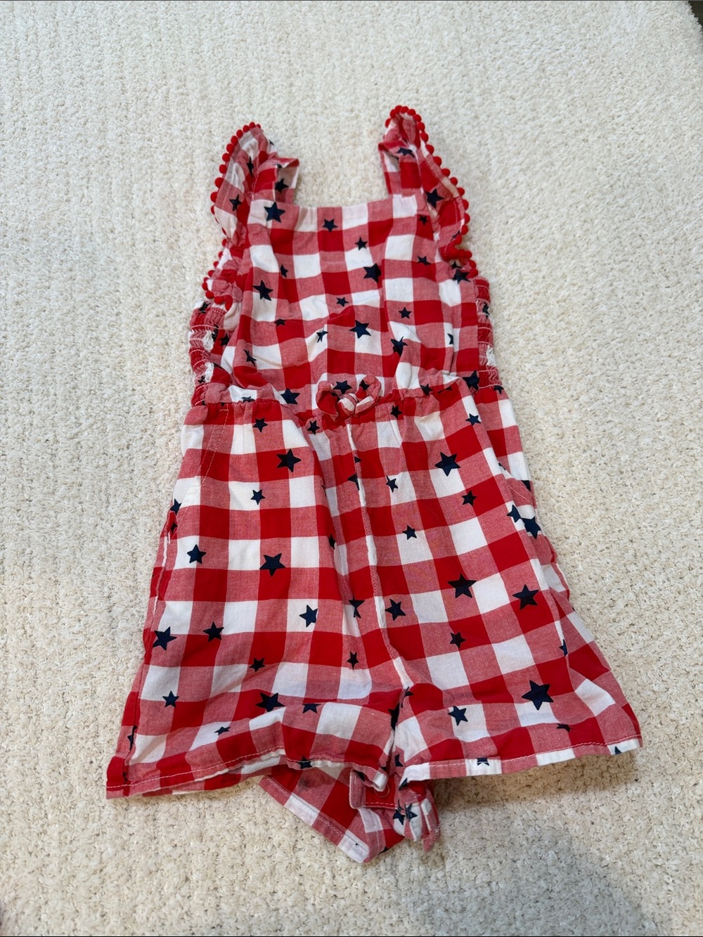Girls Red Gingham Star-Print Romper. Americana